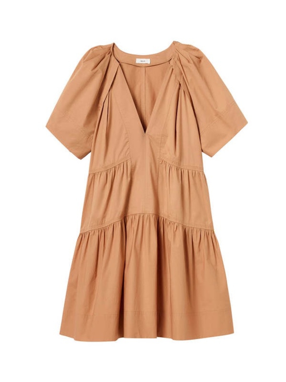 A.L.C. Tiered V-Neck Short-Sleeve Dress in Cafe Latte